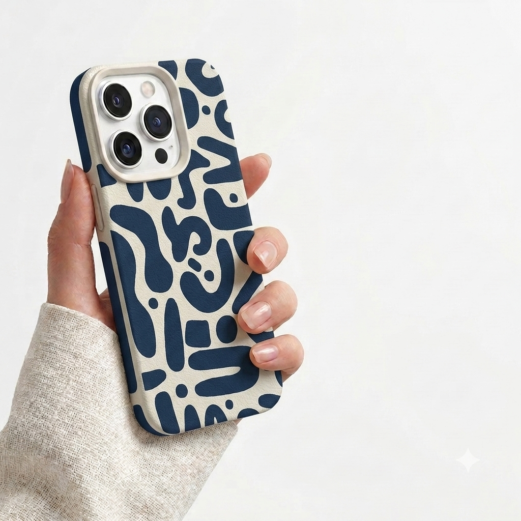 Case Branca com Estampa Abstrata para iPhone – Design Minimalista Premium