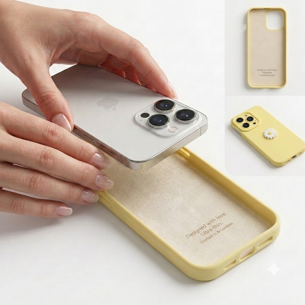 Case Amarela com Flor em Alto-Relevo para iPhone