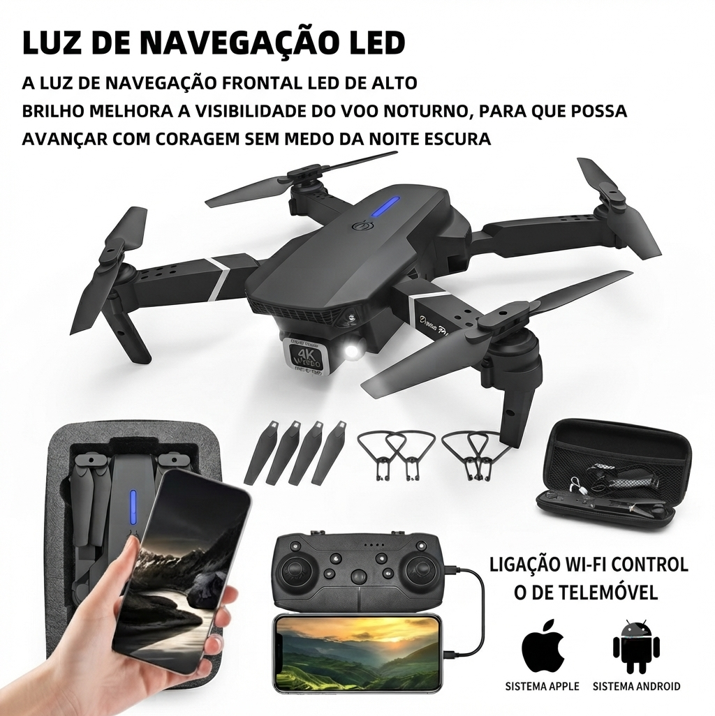 Drone DLI E88 Dobrável com Câmera Dupla Full HD 1080P + 1 Bateria | Controle Remoto
