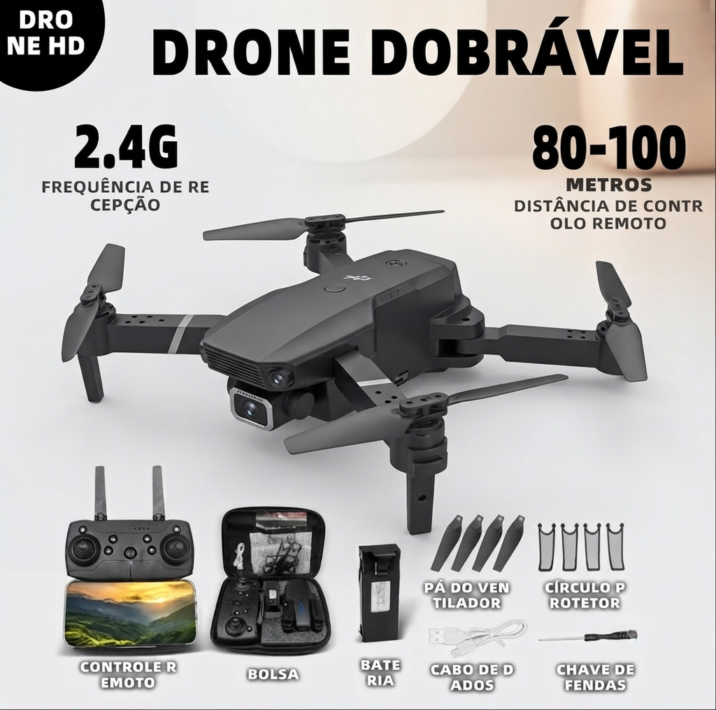 Drone DLI E88 Dobrável com Câmera Dupla Full HD 1080P + 1 Bateria | Controle Remoto