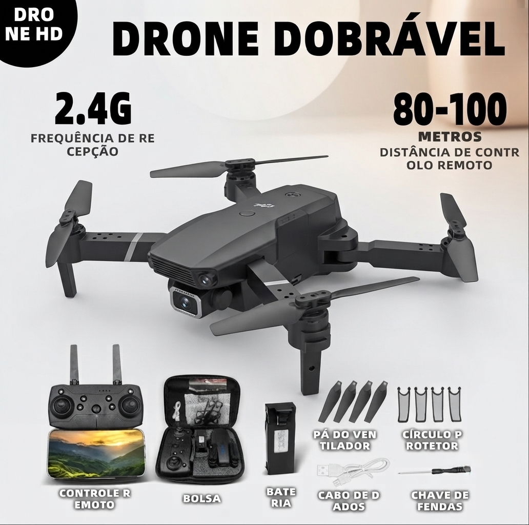 Drone DLI E88 Dobrável com Câmera Dupla Full HD 1080P + 1 Bateria | Controle Remoto
