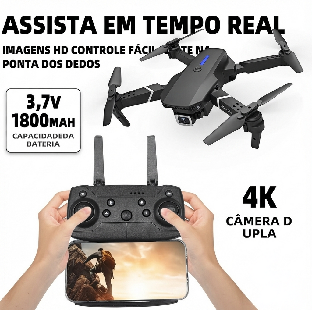 Drone DLI E88 Dobrável com Câmera Dupla Full HD 1080P + 1 Bateria | Controle Remoto