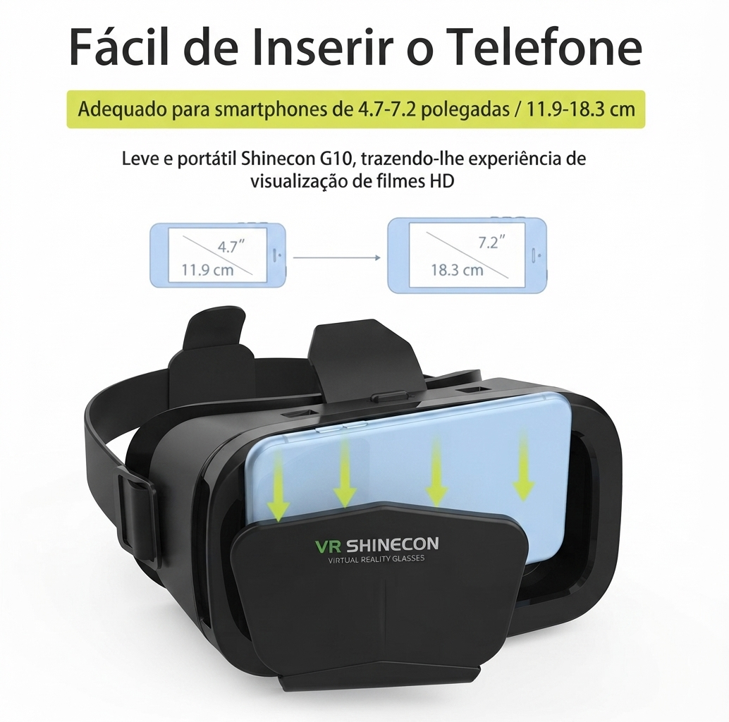 Óculos de Realidade Virtual 3D VR Smart para iPhone e Android com Lentes HD Ajustáveis