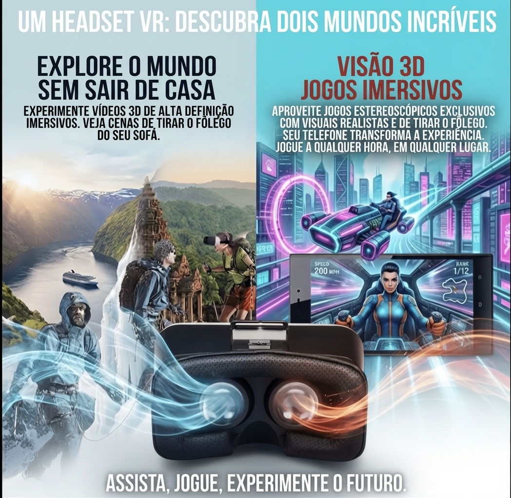 Óculos de Realidade Virtual 3D VR Smart para iPhone e Android com Lentes HD Ajustáveis