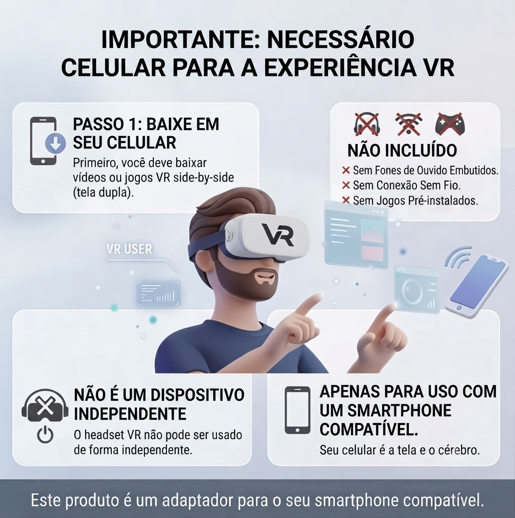 Óculos de Realidade Virtual 3D VR Smart para iPhone e Android com Lentes HD Ajustáveis