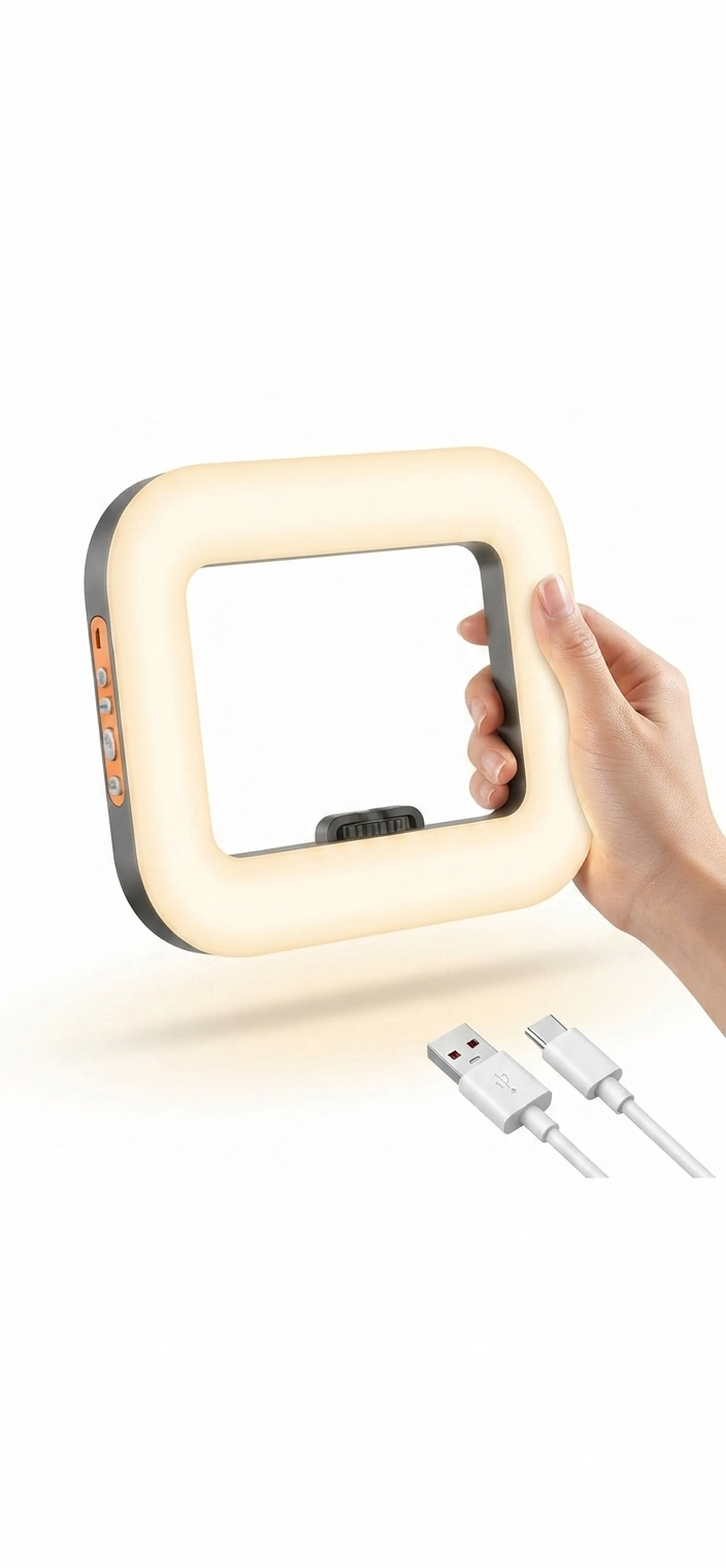 Luz LED Portátil para Celular com Suporte de Mão | Iluminação Profissional para Selfies, Vlogs e Conteúdos